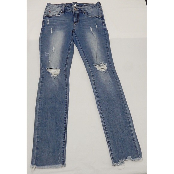 A'2nd By Special A Jeans USA Juniors Sz 7 Skinny Mid Rise Cropped Distressed - Picture 1 of 12